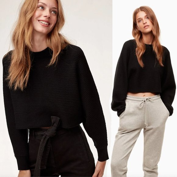 Aritzia Sweaters - ARITZIA WILFRED‎ FREE Alpaca Wool Blend Oversize Crop Sweater in Black Sz S